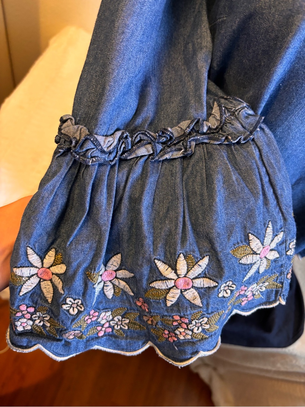 Embroidered Denim Midi Dress - Blue Boho Cottagecore - Picture 6 of 10